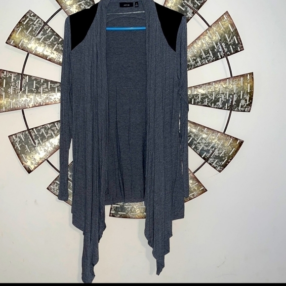 Apt 9 Grey Cardigan with Leather Shoulder Detail - Medium - Picture 1 of 14